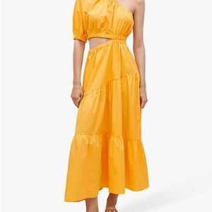 Mango asymmetric cotton dress yellow orange with cutout size 2/XS